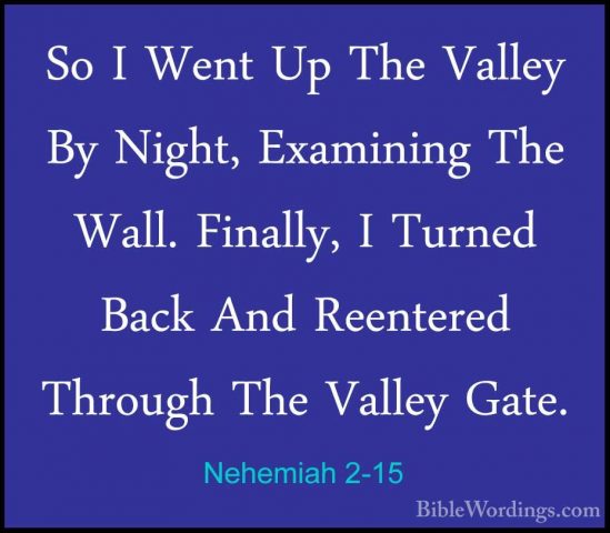 Nehemiah 2-15 - So I Went Up The Valley By Night, Examining The WSo I Went Up The Valley By Night, Examining The Wall. Finally, I Turned Back And Reentered Through The Valley Gate. 