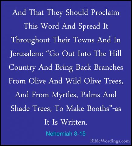 Nehemiah 8-15 - And That They Should Proclaim This Word And SpreaAnd That They Should Proclaim This Word And Spread It Throughout Their Towns And In Jerusalem: "Go Out Into The Hill Country And Bring Back Branches From Olive And Wild Olive Trees, And From Myrtles, Palms And Shade Trees, To Make Booths"-as It Is Written. 