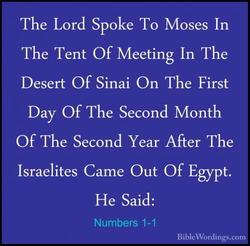Numbers 1-1 - The Lord Spoke To Moses In The Tent Of Meeting In TThe Lord Spoke To Moses In The Tent Of Meeting In The Desert Of Sinai On The First Day Of The Second Month Of The Second Year After The Israelites Came Out Of Egypt. He Said: 