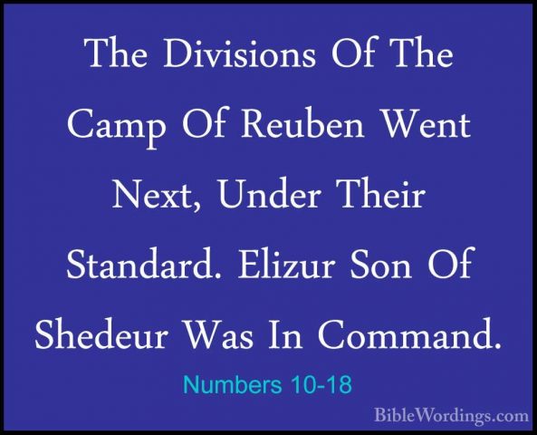 Numbers 10-18 - The Divisions Of The Camp Of Reuben Went Next, UnThe Divisions Of The Camp Of Reuben Went Next, Under Their Standard. Elizur Son Of Shedeur Was In Command. 