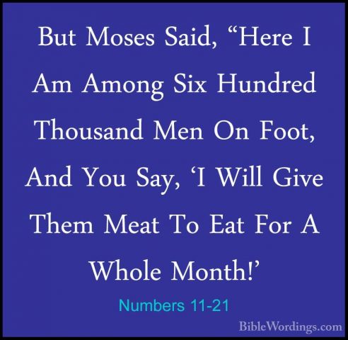 Numbers 11-21 - But Moses Said, "Here I Am Among Six Hundred ThouBut Moses Said, "Here I Am Among Six Hundred Thousand Men On Foot, And You Say, 'I Will Give Them Meat To Eat For A Whole Month!' 
