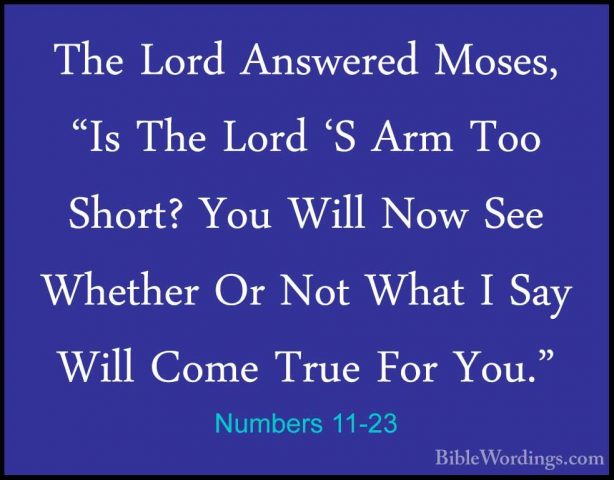 Numbers 11-23 - The Lord Answered Moses, "Is The Lord 'S Arm TooThe Lord Answered Moses, "Is The Lord 'S Arm Too Short? You Will Now See Whether Or Not What I Say Will Come True For You." 