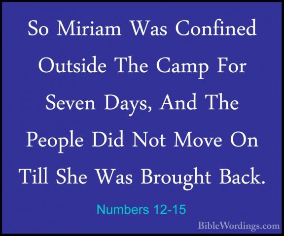 Numbers 12-15 - So Miriam Was Confined Outside The Camp For SevenSo Miriam Was Confined Outside The Camp For Seven Days, And The People Did Not Move On Till She Was Brought Back. 