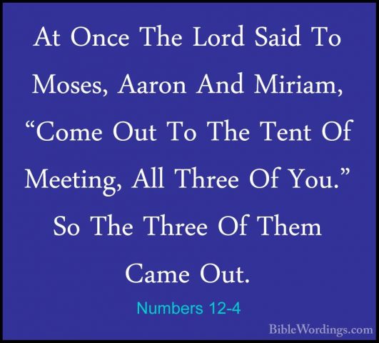 Numbers 12-4 - At Once The Lord Said To Moses, Aaron And Miriam,At Once The Lord Said To Moses, Aaron And Miriam, "Come Out To The Tent Of Meeting, All Three Of You." So The Three Of Them Came Out. 
