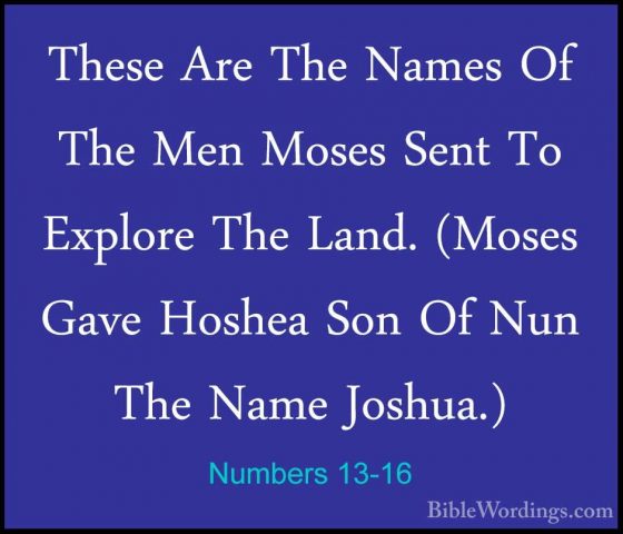 Numbers 13-16 - These Are The Names Of The Men Moses Sent To ExplThese Are The Names Of The Men Moses Sent To Explore The Land. (Moses Gave Hoshea Son Of Nun The Name Joshua.) 