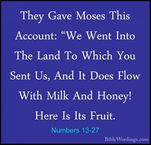 Numbers 13-27 - They Gave Moses This Account: "We Went Into The LThey Gave Moses This Account: "We Went Into The Land To Which You Sent Us, And It Does Flow With Milk And Honey! Here Is Its Fruit. 