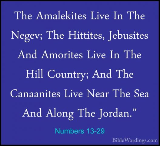 Numbers 13-29 - The Amalekites Live In The Negev; The Hittites, JThe Amalekites Live In The Negev; The Hittites, Jebusites And Amorites Live In The Hill Country; And The Canaanites Live Near The Sea And Along The Jordan." 