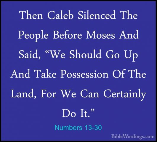 Numbers 13-30 - Then Caleb Silenced The People Before Moses And SThen Caleb Silenced The People Before Moses And Said, "We Should Go Up And Take Possession Of The Land, For We Can Certainly Do It." 