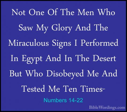 Numbers 14-22 - Not One Of The Men Who Saw My Glory And The MiracNot One Of The Men Who Saw My Glory And The Miraculous Signs I Performed In Egypt And In The Desert But Who Disobeyed Me And Tested Me Ten Times- 