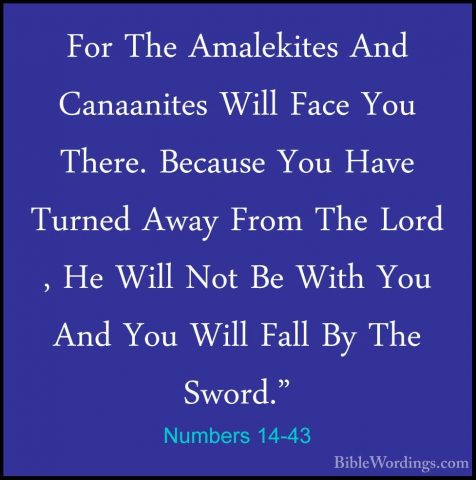Numbers 14-43 - For The Amalekites And Canaanites Will Face You TFor The Amalekites And Canaanites Will Face You There. Because You Have Turned Away From The Lord , He Will Not Be With You And You Will Fall By The Sword." 