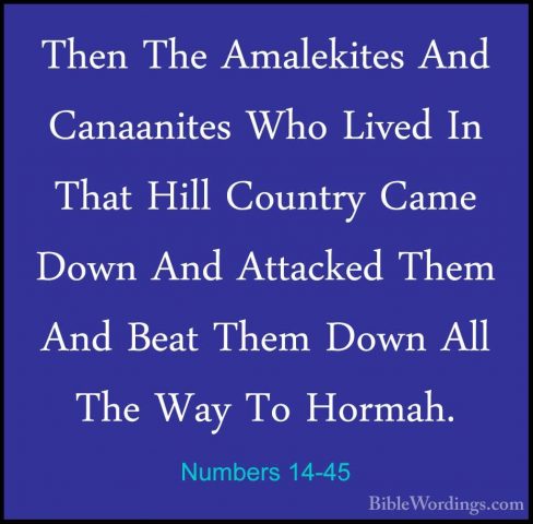 Numbers 14-45 - Then The Amalekites And Canaanites Who Lived In TThen The Amalekites And Canaanites Who Lived In That Hill Country Came Down And Attacked Them And Beat Them Down All The Way To Hormah.