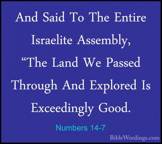 Numbers 14-7 - And Said To The Entire Israelite Assembly, "The LaAnd Said To The Entire Israelite Assembly, "The Land We Passed Through And Explored Is Exceedingly Good. 