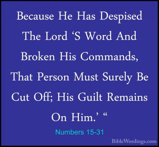 Numbers 15-31 - Because He Has Despised The Lord 'S Word And BrokBecause He Has Despised The Lord 'S Word And Broken His Commands, That Person Must Surely Be Cut Off; His Guilt Remains On Him.' " 