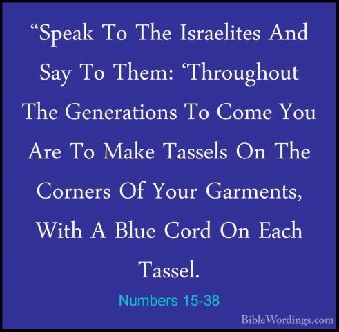 Numbers 15-38 - "Speak To The Israelites And Say To Them: 'Throug"Speak To The Israelites And Say To Them: 'Throughout The Generations To Come You Are To Make Tassels On The Corners Of Your Garments, With A Blue Cord On Each Tassel. 