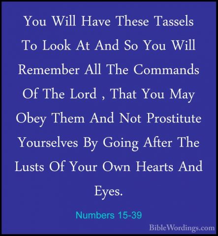Numbers 15-39 - You Will Have These Tassels To Look At And So YouYou Will Have These Tassels To Look At And So You Will Remember All The Commands Of The Lord , That You May Obey Them And Not Prostitute Yourselves By Going After The Lusts Of Your Own Hearts And Eyes. 