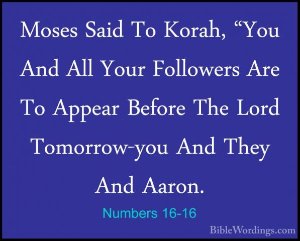 Numbers 16-16 - Moses Said To Korah, "You And All Your FollowersMoses Said To Korah, "You And All Your Followers Are To Appear Before The Lord Tomorrow-you And They And Aaron. 
