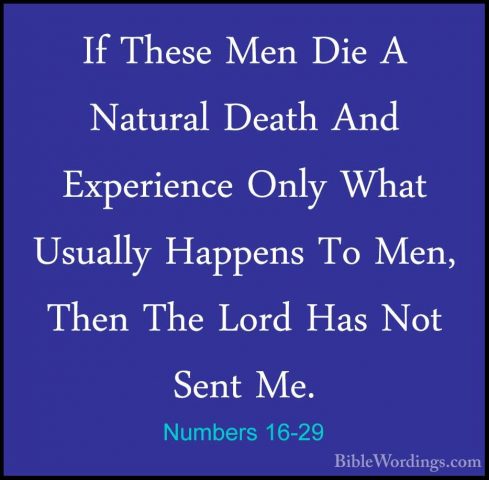 Numbers 16-29 - If These Men Die A Natural Death And Experience OIf These Men Die A Natural Death And Experience Only What Usually Happens To Men, Then The Lord Has Not Sent Me. 