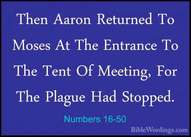 Numbers 16-50 - Then Aaron Returned To Moses At The Entrance To TThen Aaron Returned To Moses At The Entrance To The Tent Of Meeting, For The Plague Had Stopped.