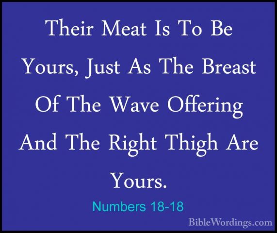 Numbers 18-18 - Their Meat Is To Be Yours, Just As The Breast OfTheir Meat Is To Be Yours, Just As The Breast Of The Wave Offering And The Right Thigh Are Yours. 