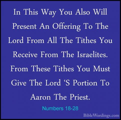 Numbers 18-28 - In This Way You Also Will Present An Offering ToIn This Way You Also Will Present An Offering To The Lord From All The Tithes You Receive From The Israelites. From These Tithes You Must Give The Lord 'S Portion To Aaron The Priest. 