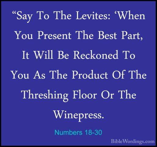 Numbers 18-30 - "Say To The Levites: 'When You Present The Best P"Say To The Levites: 'When You Present The Best Part, It Will Be Reckoned To You As The Product Of The Threshing Floor Or The Winepress. 