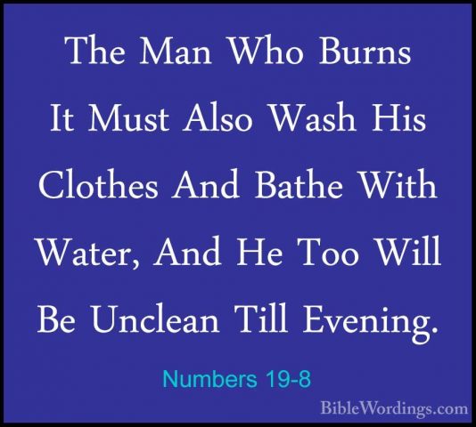 Numbers 19-8 - The Man Who Burns It Must Also Wash His Clothes AnThe Man Who Burns It Must Also Wash His Clothes And Bathe With Water, And He Too Will Be Unclean Till Evening. 