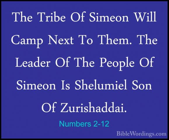 Numbers 2-12 - The Tribe Of Simeon Will Camp Next To Them. The LeThe Tribe Of Simeon Will Camp Next To Them. The Leader Of The People Of Simeon Is Shelumiel Son Of Zurishaddai. 
