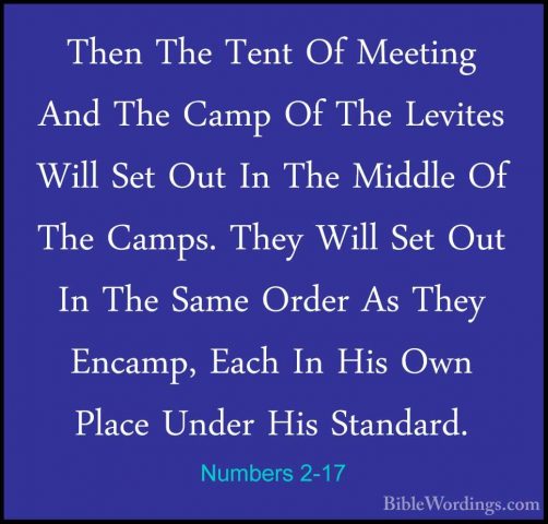 Numbers 2-17 - Then The Tent Of Meeting And The Camp Of The LevitThen The Tent Of Meeting And The Camp Of The Levites Will Set Out In The Middle Of The Camps. They Will Set Out In The Same Order As They Encamp, Each In His Own Place Under His Standard. 