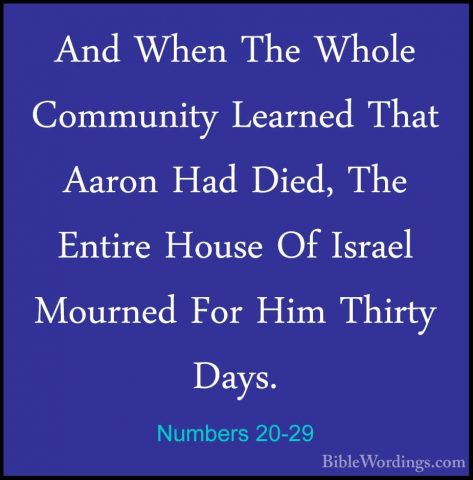 Numbers 20-29 - And When The Whole Community Learned That Aaron HAnd When The Whole Community Learned That Aaron Had Died, The Entire House Of Israel Mourned For Him Thirty Days.