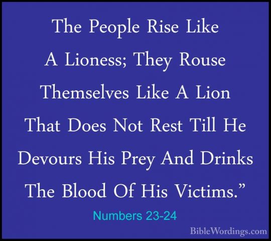 Numbers 23-24 - The People Rise Like A Lioness; They Rouse ThemseThe People Rise Like A Lioness; They Rouse Themselves Like A Lion That Does Not Rest Till He Devours His Prey And Drinks The Blood Of His Victims." 