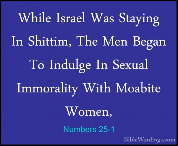 Numbers 25-1 - While Israel Was Staying In Shittim, The Men BeganWhile Israel Was Staying In Shittim, The Men Began To Indulge In Sexual Immorality With Moabite Women, 