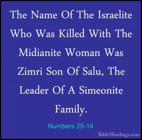 Numbers 25-14 - The Name Of The Israelite Who Was Killed With TheThe Name Of The Israelite Who Was Killed With The Midianite Woman Was Zimri Son Of Salu, The Leader Of A Simeonite Family. 