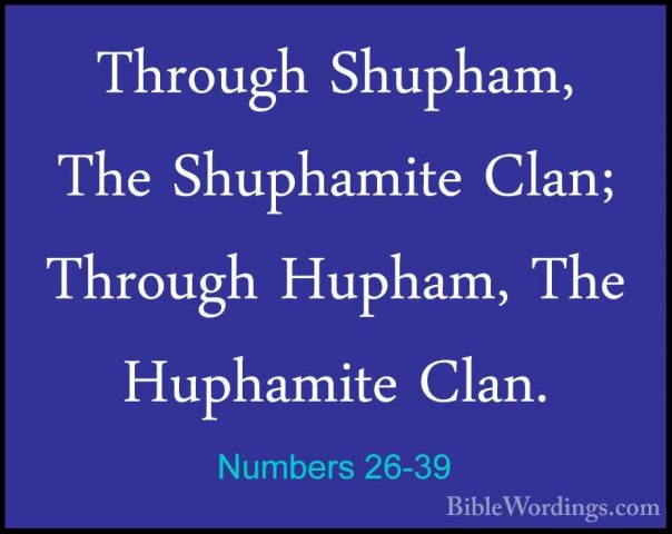Numbers 26-39 - Through Shupham, The Shuphamite Clan; Through HupThrough Shupham, The Shuphamite Clan; Through Hupham, The Huphamite Clan. 