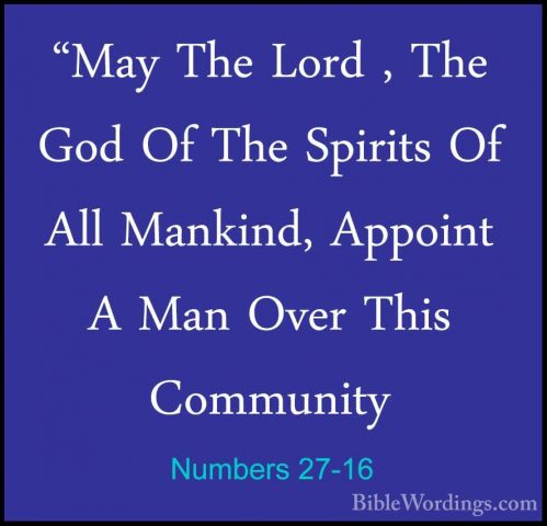 Numbers 27-16 - "May The Lord , The God Of The Spirits Of All Man"May The Lord , The God Of The Spirits Of All Mankind, Appoint A Man Over This Community 