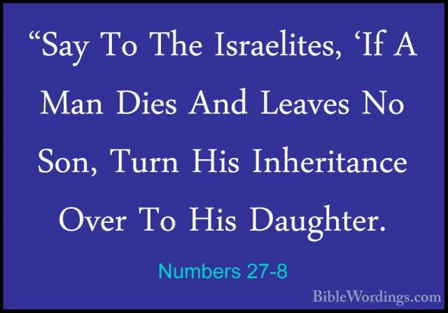 Numbers 27-8 - "Say To The Israelites, 'If A Man Dies And Leaves"Say To The Israelites, 'If A Man Dies And Leaves No Son, Turn His Inheritance Over To His Daughter. 