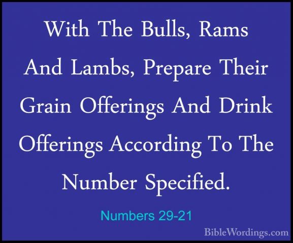 Numbers 29-21 - With The Bulls, Rams And Lambs, Prepare Their GraWith The Bulls, Rams And Lambs, Prepare Their Grain Offerings And Drink Offerings According To The Number Specified. 