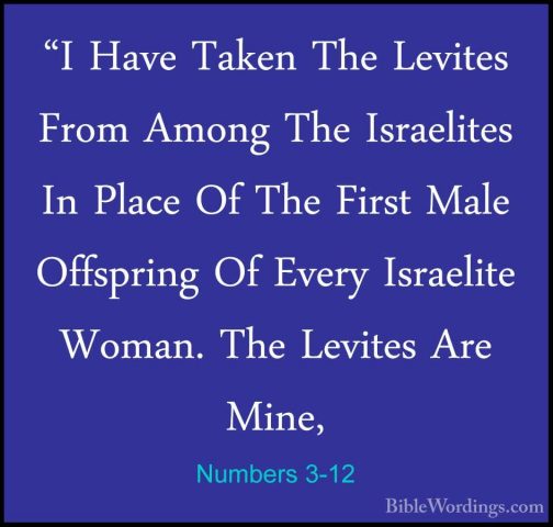 Numbers 3-12 - "I Have Taken The Levites From Among The Israelite"I Have Taken The Levites From Among The Israelites In Place Of The First Male Offspring Of Every Israelite Woman. The Levites Are Mine, 