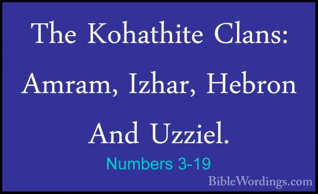 Numbers 3-19 - The Kohathite Clans: Amram, Izhar, Hebron And UzziThe Kohathite Clans: Amram, Izhar, Hebron And Uzziel. 