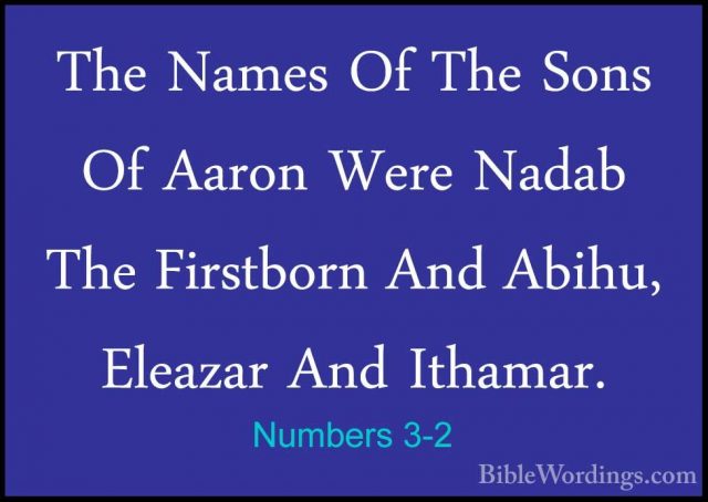 Numbers 3-2 - The Names Of The Sons Of Aaron Were Nadab The FirstThe Names Of The Sons Of Aaron Were Nadab The Firstborn And Abihu, Eleazar And Ithamar. 