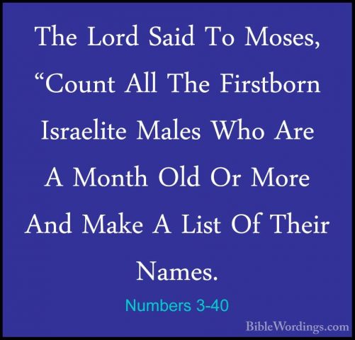 Numbers 3-40 - The Lord Said To Moses, "Count All The Firstborn IThe Lord Said To Moses, "Count All The Firstborn Israelite Males Who Are A Month Old Or More And Make A List Of Their Names. 