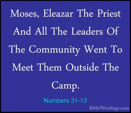 Numbers 31-13 - Moses, Eleazar The Priest And All The Leaders OfMoses, Eleazar The Priest And All The Leaders Of The Community Went To Meet Them Outside The Camp. 