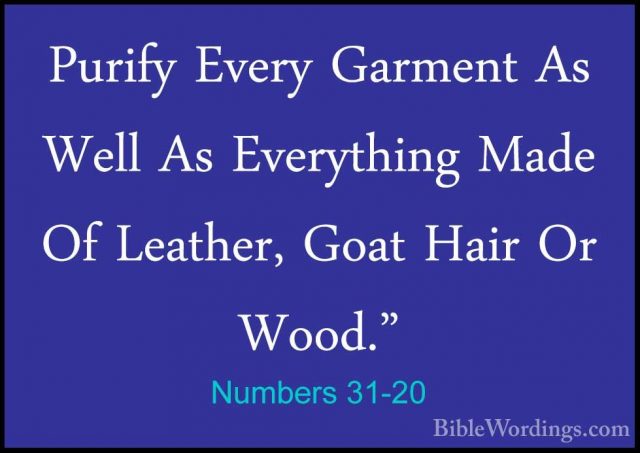 Numbers 31-20 - Purify Every Garment As Well As Everything Made OPurify Every Garment As Well As Everything Made Of Leather, Goat Hair Or Wood." 