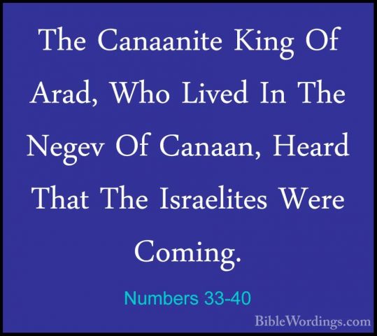 Numbers 33-40 - The Canaanite King Of Arad, Who Lived In The NegeThe Canaanite King Of Arad, Who Lived In The Negev Of Canaan, Heard That The Israelites Were Coming. 