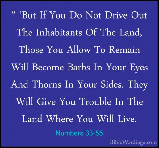 Numbers 33-55 - " 'But If You Do Not Drive Out The Inhabitants Of" 'But If You Do Not Drive Out The Inhabitants Of The Land, Those You Allow To Remain Will Become Barbs In Your Eyes And Thorns In Your Sides. They Will Give You Trouble In The Land Where You Will Live. 