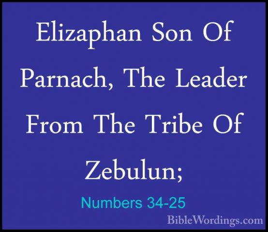 Numbers 34-25 - Elizaphan Son Of Parnach, The Leader From The TriElizaphan Son Of Parnach, The Leader From The Tribe Of Zebulun; 