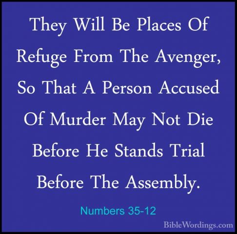 Numbers 35-12 - They Will Be Places Of Refuge From The Avenger, SThey Will Be Places Of Refuge From The Avenger, So That A Person Accused Of Murder May Not Die Before He Stands Trial Before The Assembly. 