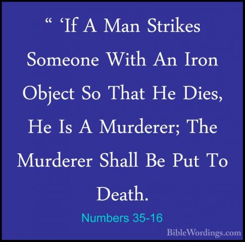 Numbers 35-16 - " 'If A Man Strikes Someone With An Iron Object S" 'If A Man Strikes Someone With An Iron Object So That He Dies, He Is A Murderer; The Murderer Shall Be Put To Death. 