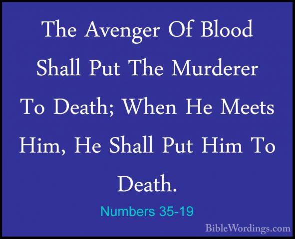 Numbers 35-19 - The Avenger Of Blood Shall Put The Murderer To DeThe Avenger Of Blood Shall Put The Murderer To Death; When He Meets Him, He Shall Put Him To Death. 