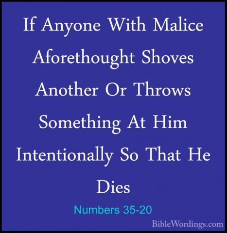 Numbers 35-20 - If Anyone With Malice Aforethought Shoves AnotherIf Anyone With Malice Aforethought Shoves Another Or Throws Something At Him Intentionally So That He Dies 