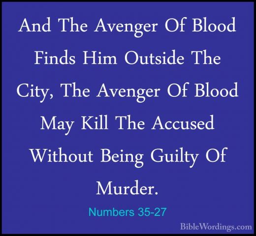 Numbers 35-27 - And The Avenger Of Blood Finds Him Outside The CiAnd The Avenger Of Blood Finds Him Outside The City, The Avenger Of Blood May Kill The Accused Without Being Guilty Of Murder. 